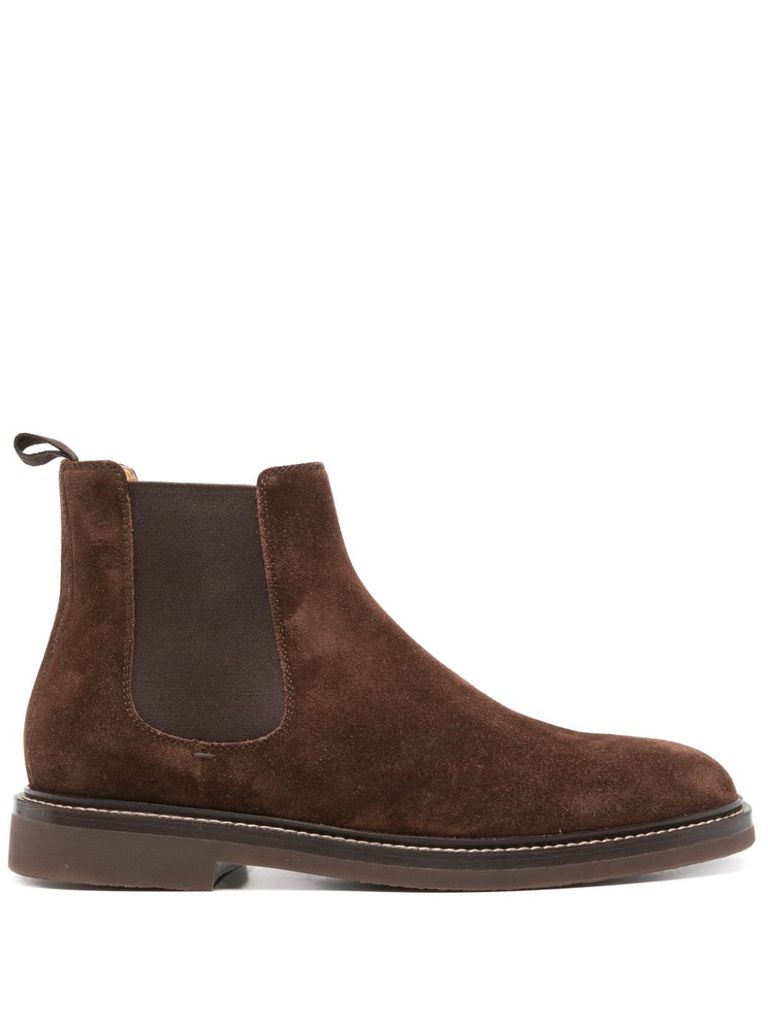 Brunello Cucinelli Dark Brown Suede Leather Ankle Boot In Brown