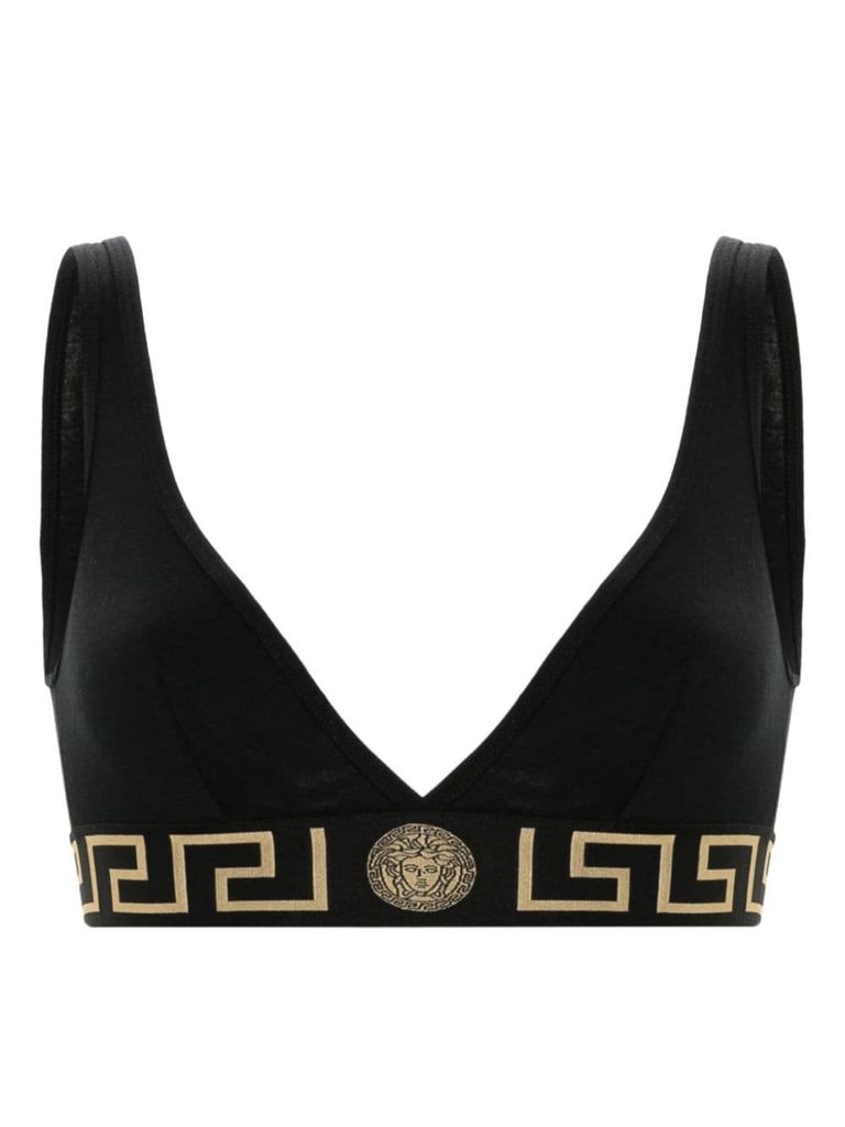 Shop Versace Bra With Elastic Band Featuring The Greca Motif In Black