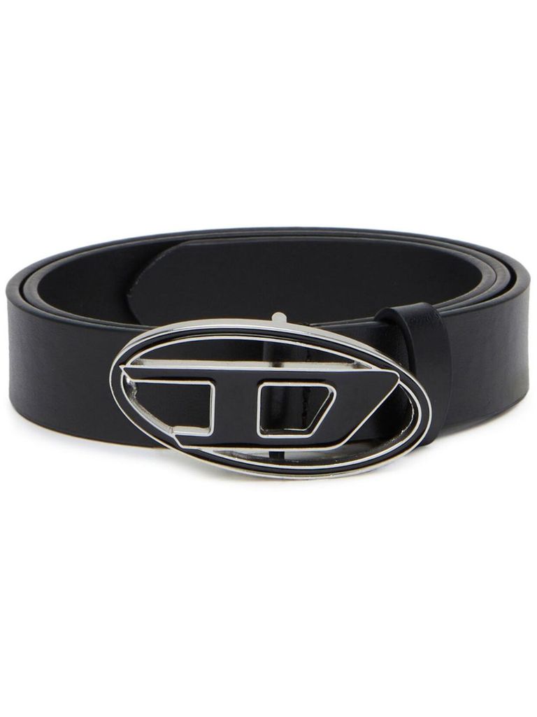 Diesel Leather Belt With Enamelled Buckle In Black