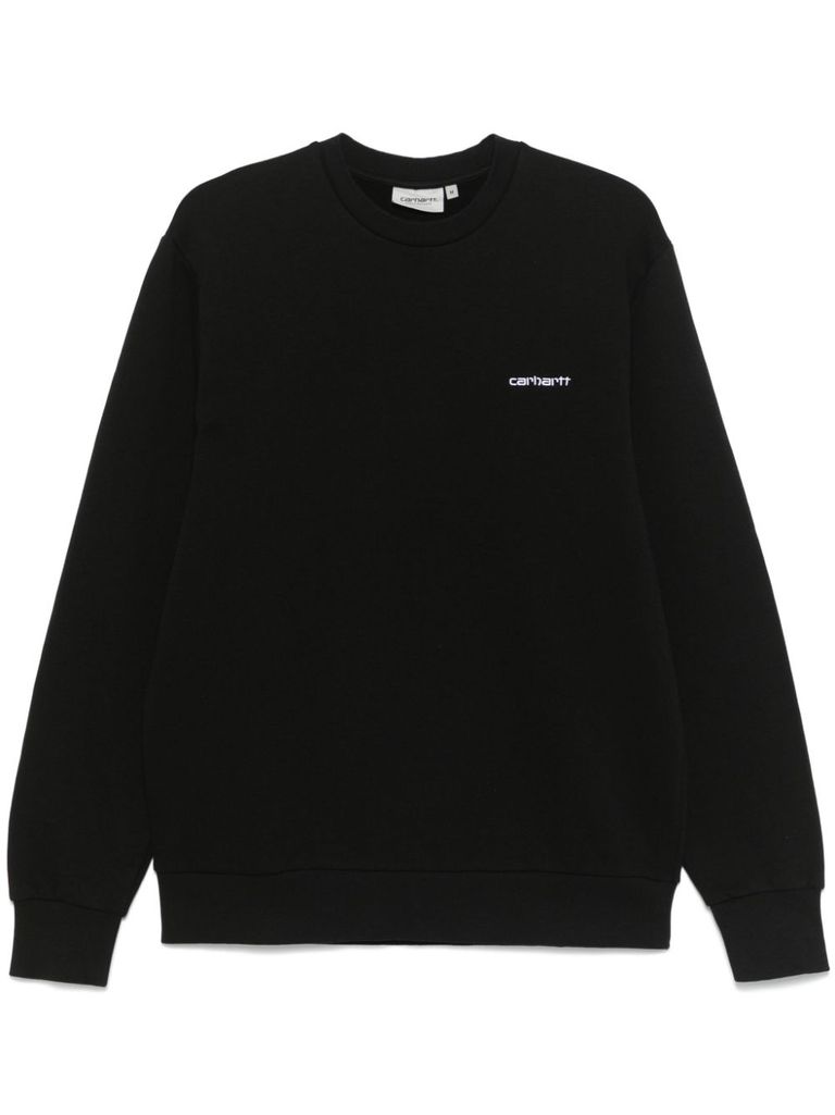 Carhartt Black Crewneck Sweatshirt With White Embroidered Logo In Black