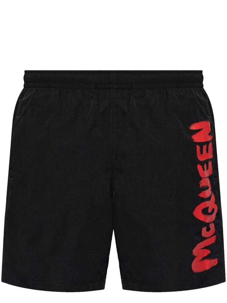 Alexander Mcqueen Black Nylon Swimming Shorts In Black