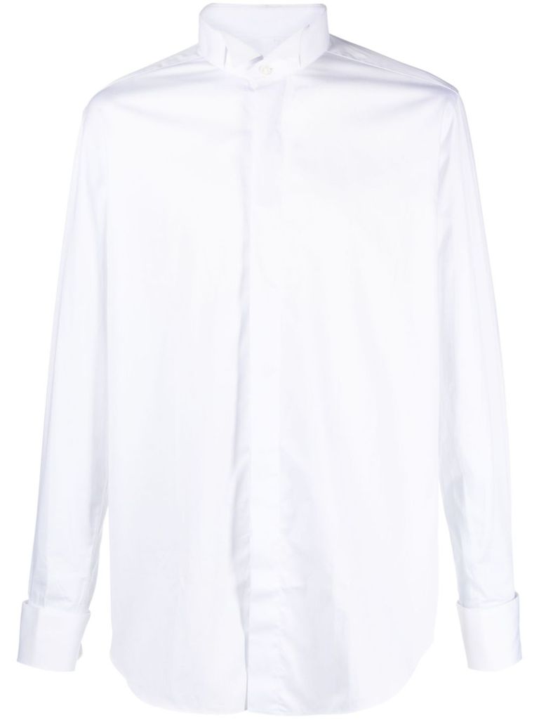 Xacus Structured Collar White Shirt With Buttoned Cuffs In White