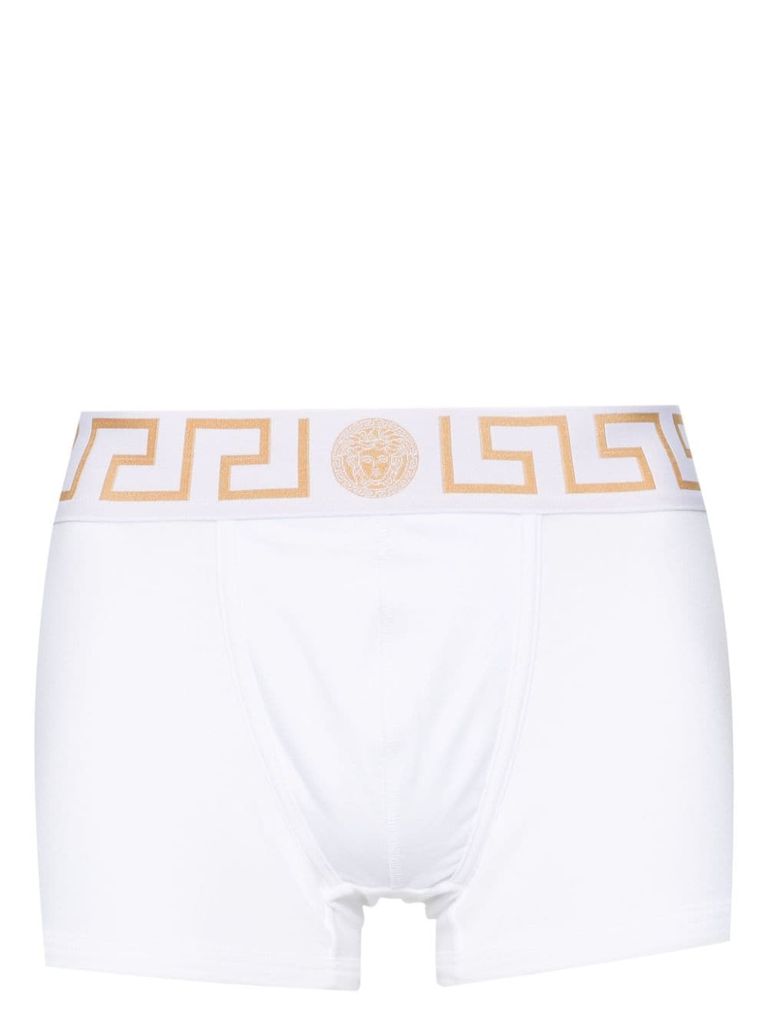 Versace Stretch Cotton Boxer Shorts With Greek Motif In White