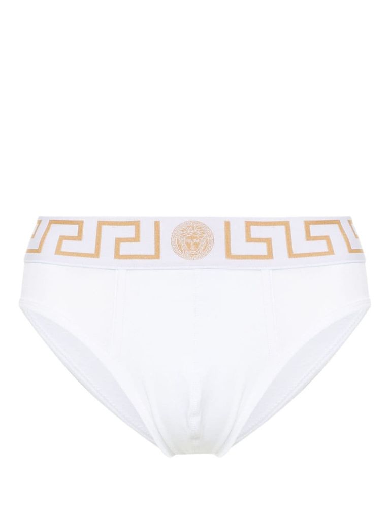 Versace Stretch Cotton Boxer Shorts With Greek Motif In White