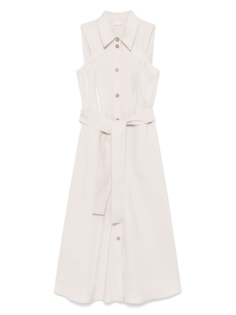 Liu •jo Liu Jo Sleeveless Midi Dress With Button-down Front In Beige
