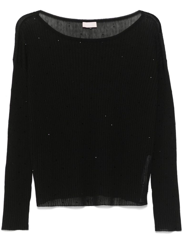 Liu •jo Liu Jo Ribbed Black Sweater With Subtle Embellishments In Black