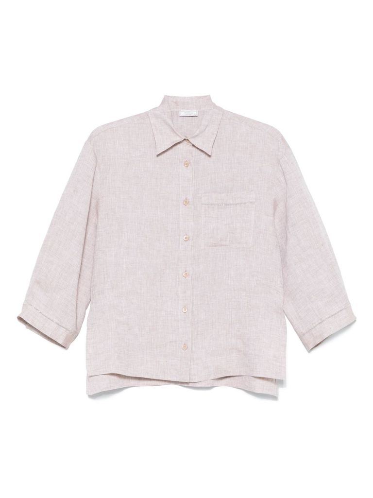 Peserico Beige Linen Shirt With Classic Collar In Beige