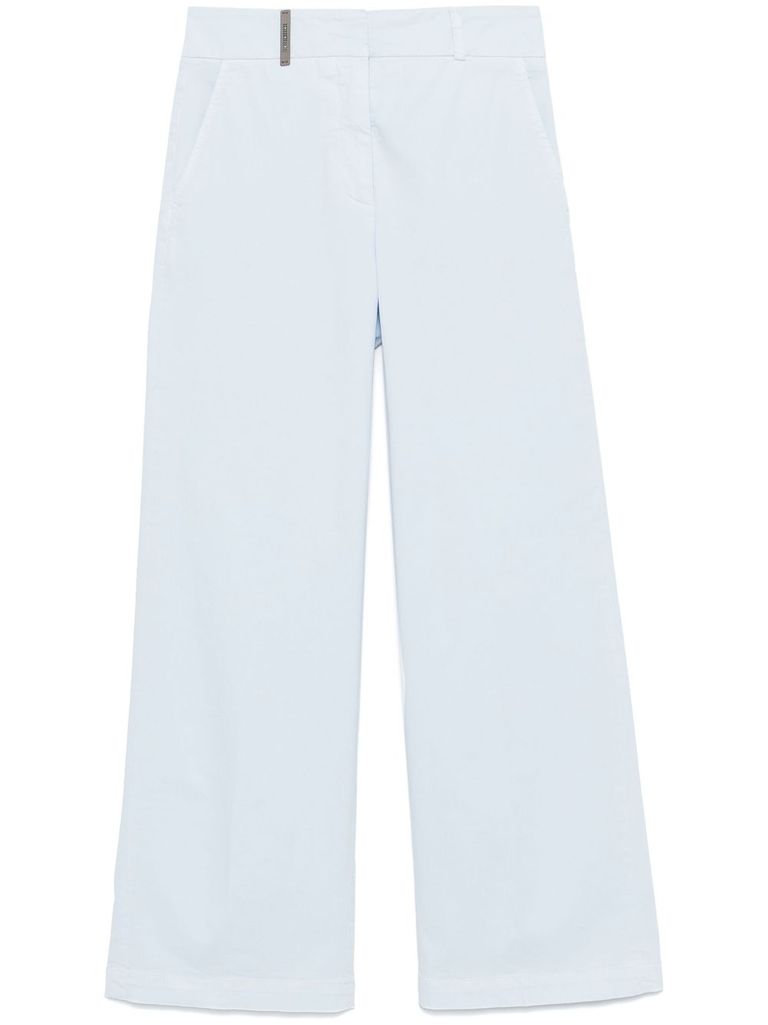 Peserico Baby Blue Cotton Blended Trousers In Blue