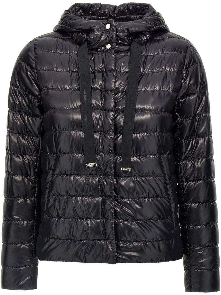 Herno Black Down Jacket With Drawstring Hood And Logo Detail On The Drawstring In Tech Fabric Woman In Black