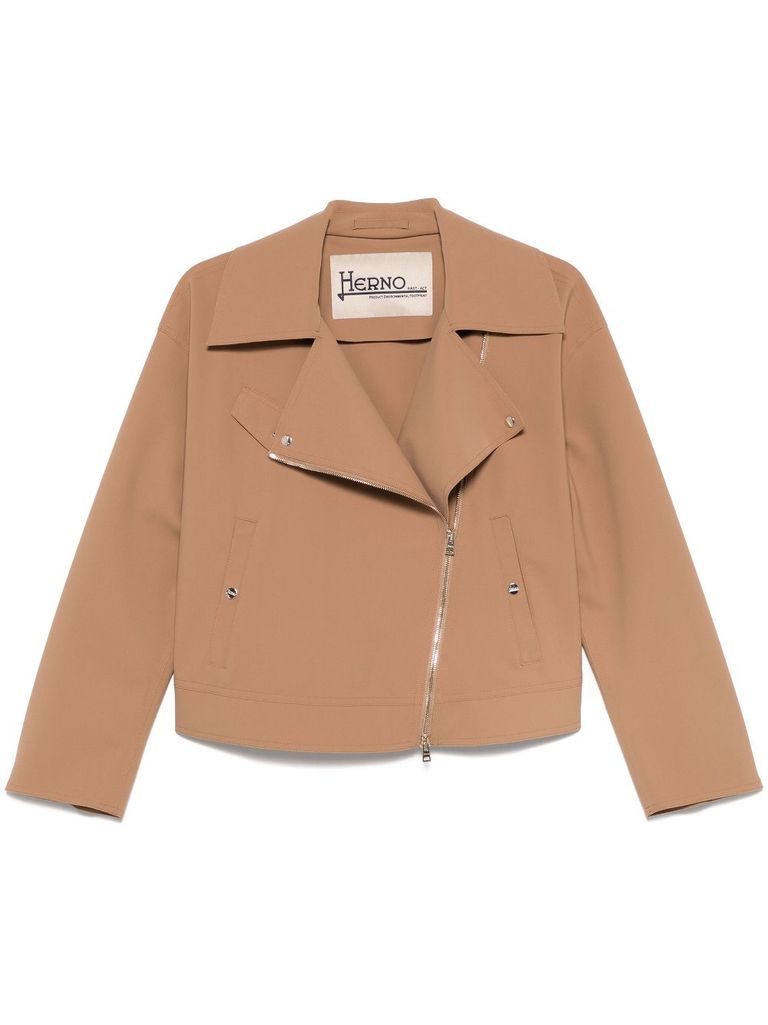 Herno Camel Brown Jacket With Spread Collar In Beige