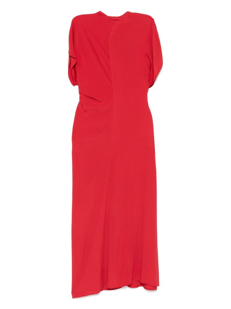 Semicouture Semi Couture Mid-calf Dress With Gathered Waist Detail In Red