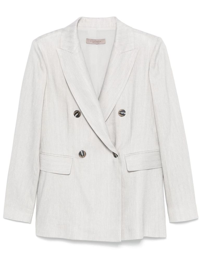 D Exterior Dexterior Double-breasted Textured Blazer With Classic Lapel In Neutral