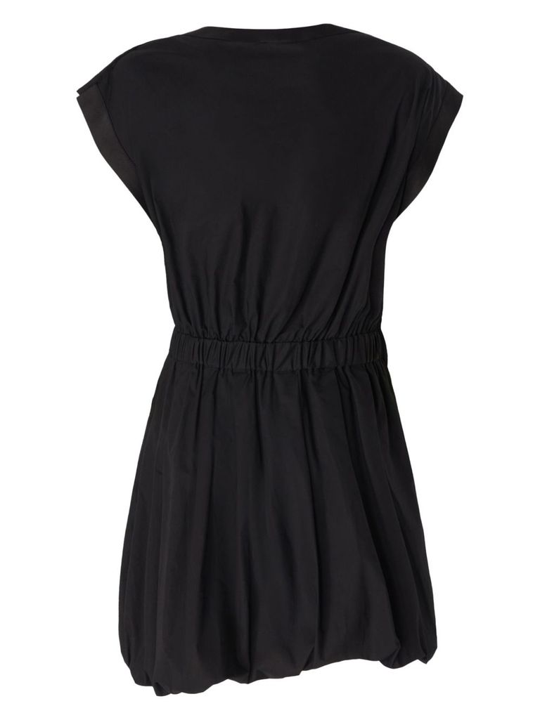 Pinko Cotton Dress With Pleated Skirt And Buttoned Shoulders In Black