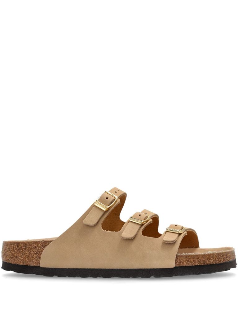 Birkenstock Beige Leather Florida Slippers In Beige