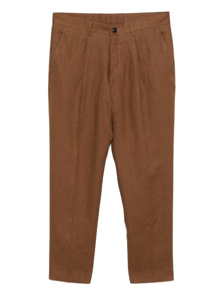 DANIELE ALESSANDRINI SOFT BROWN TROUSERS IN LINEN