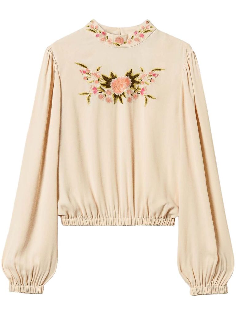 Shop Twinset Beige Blouse With Embroidered Floral Pattern