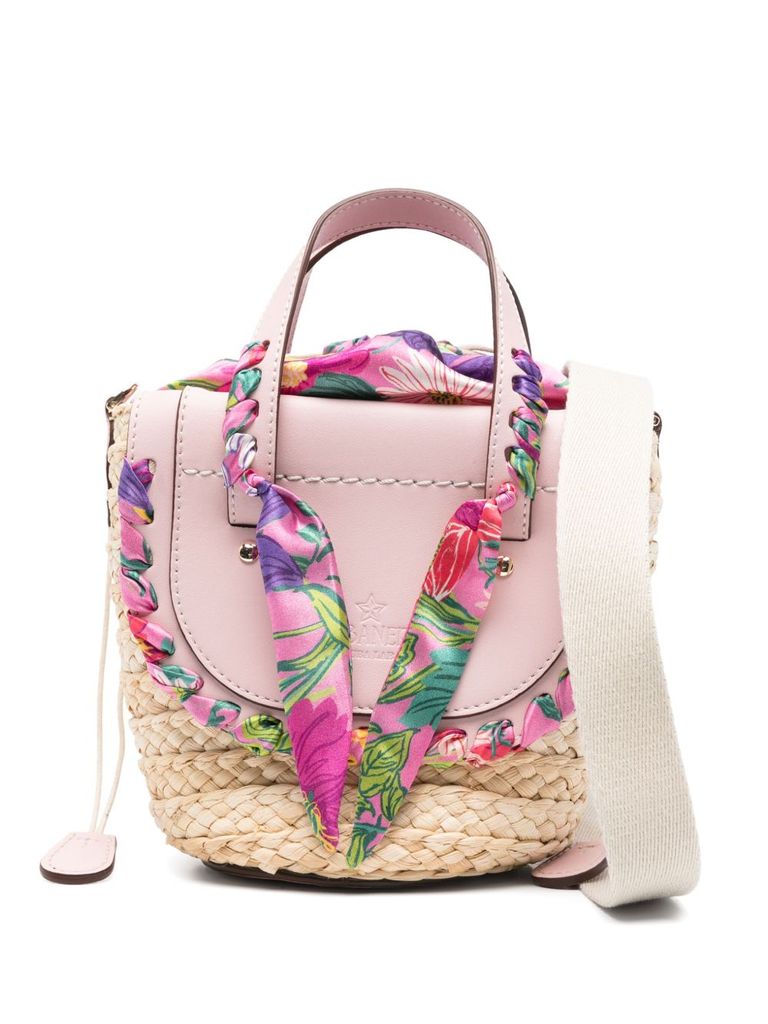 Cuba Lab Handbag With Woven Straw Base In Purple