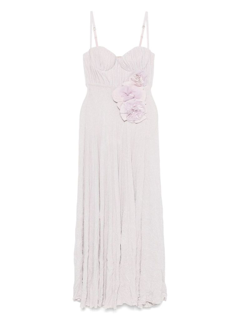 Shop Elisabetta Franchi Lilac Long Dress Floral Detail In Pink