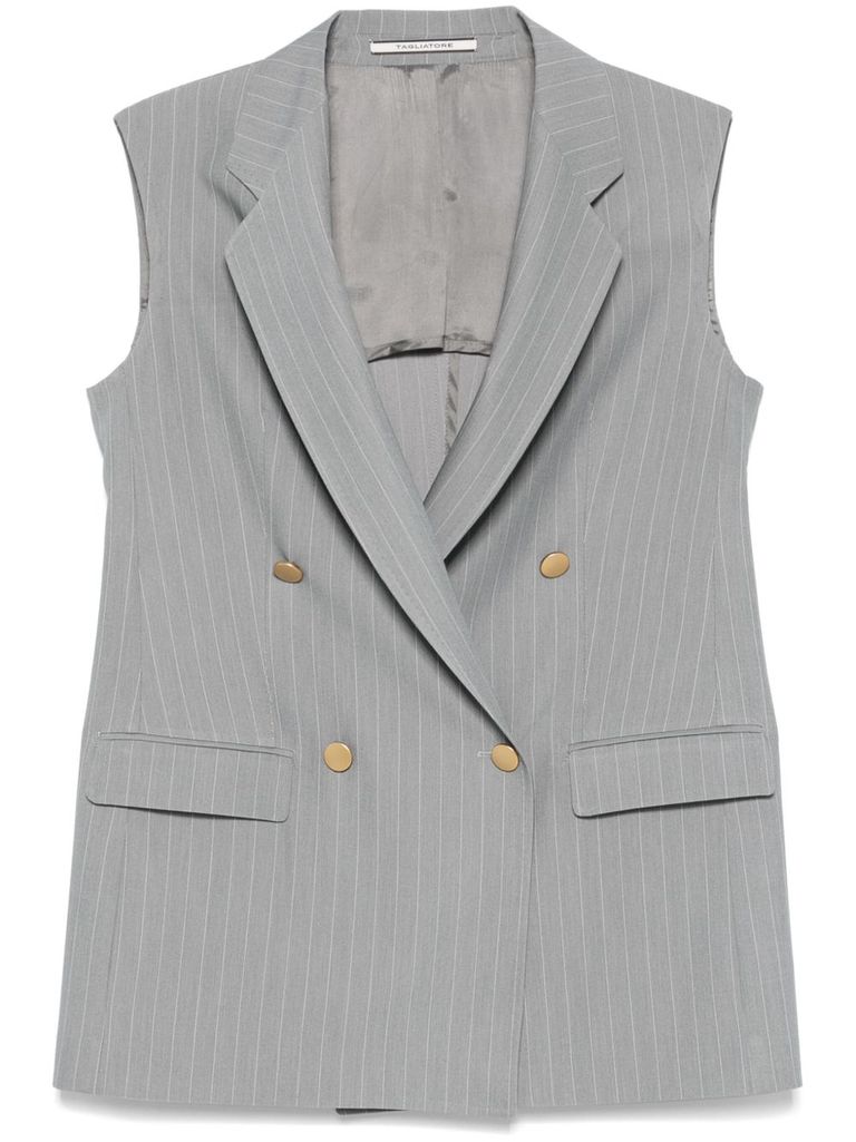 Shop Tagliatore Grey Double-breasted Gilet In White
