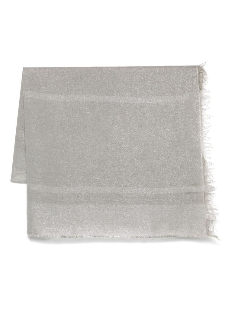 Antonelli Linen-blend Grey Scarf With Fringed Edges In Grey