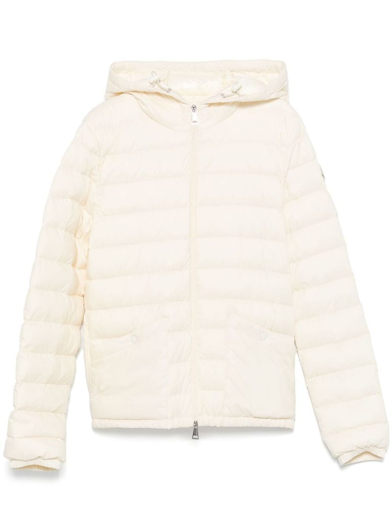 Moncler Quilted White Hooded Coat With Zip Closure In Beige