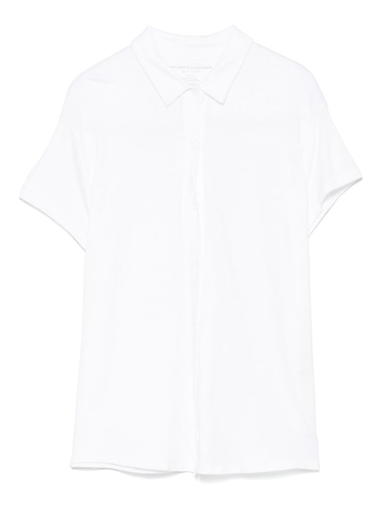 Majestic Filatures Short-sleeved White Shirt With Classic Collar In White