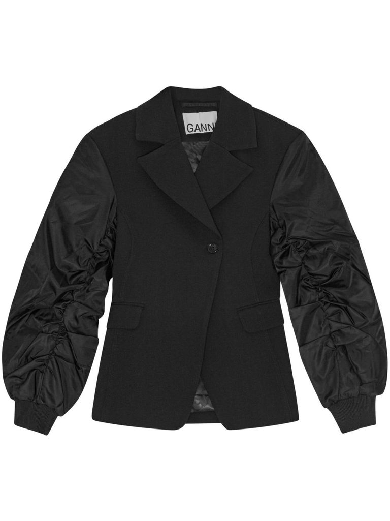 Ganni Tailored Black Jacket With Voluminous Sleeves In Black