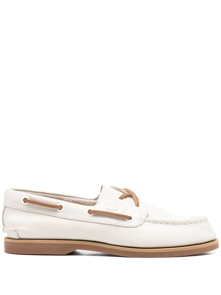Timberland Almond Toe Moc Stitched Boat Shoe In Beige