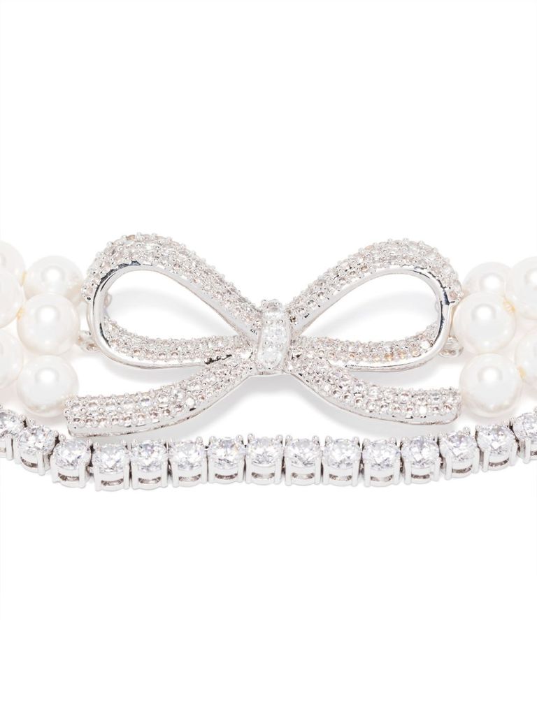 Silver-tone choker with pearls and rhinestone