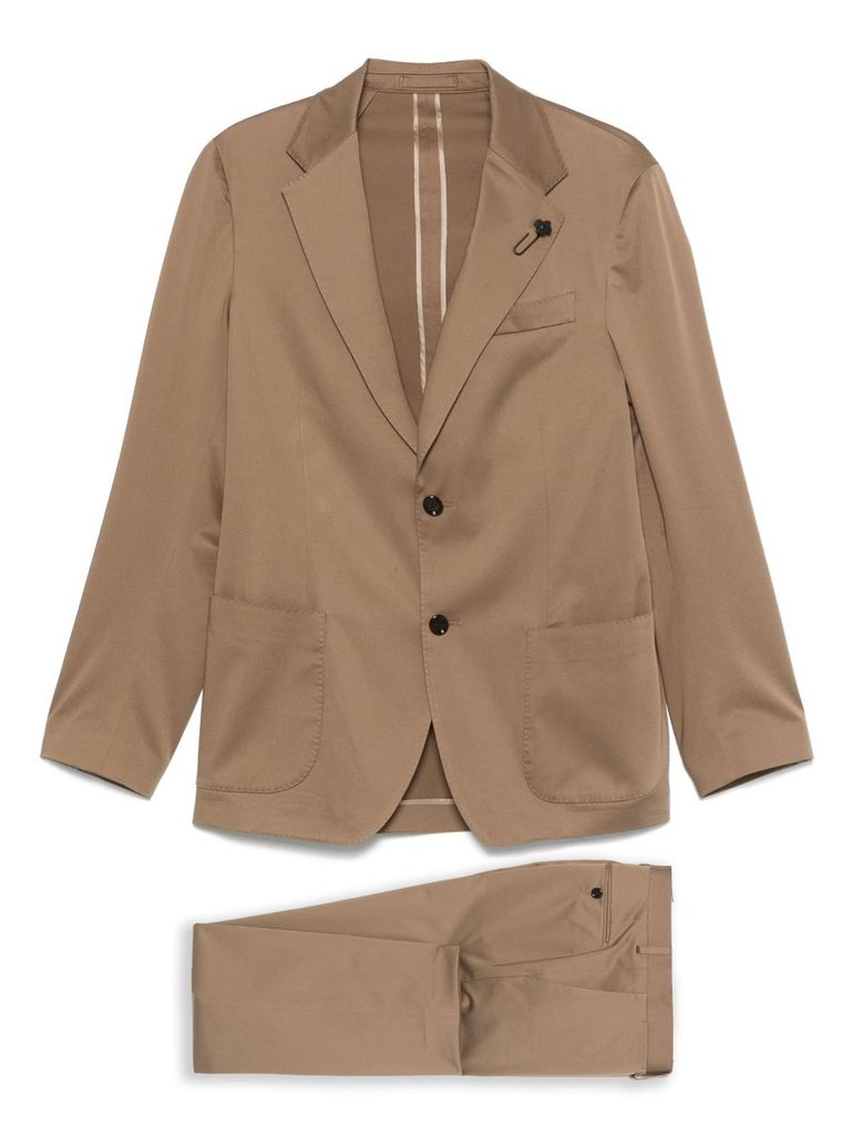 Lardini Camel Brown Cotton Blended Suit In Beige