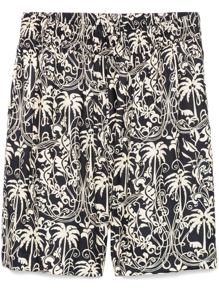 Laneus Palm Leaf Print Bermuda Shorts In Black