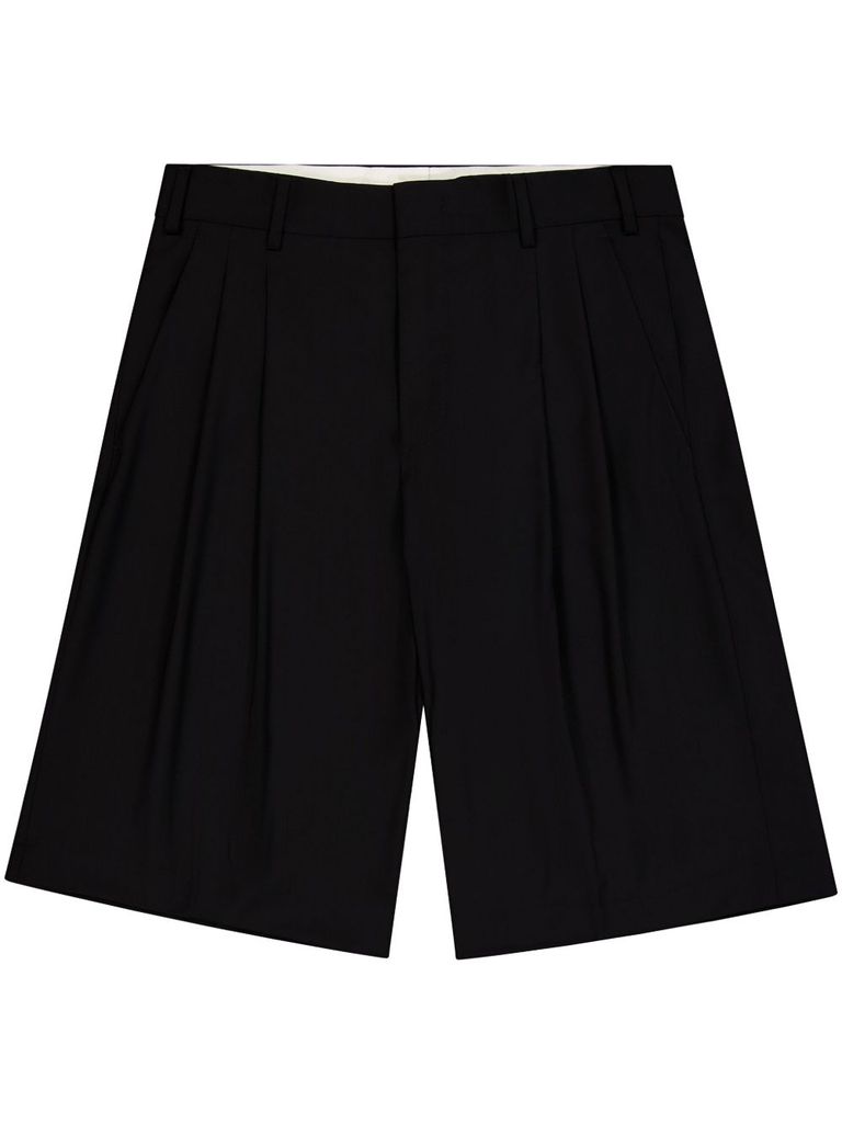 Laneus Black Virgin Wool Bermuda Shorts In Black