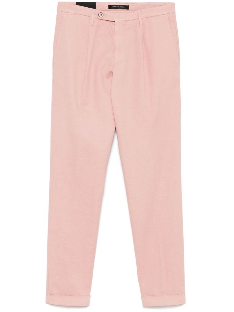 Michael Coal Pink Cotton Blended Trousers In Pink