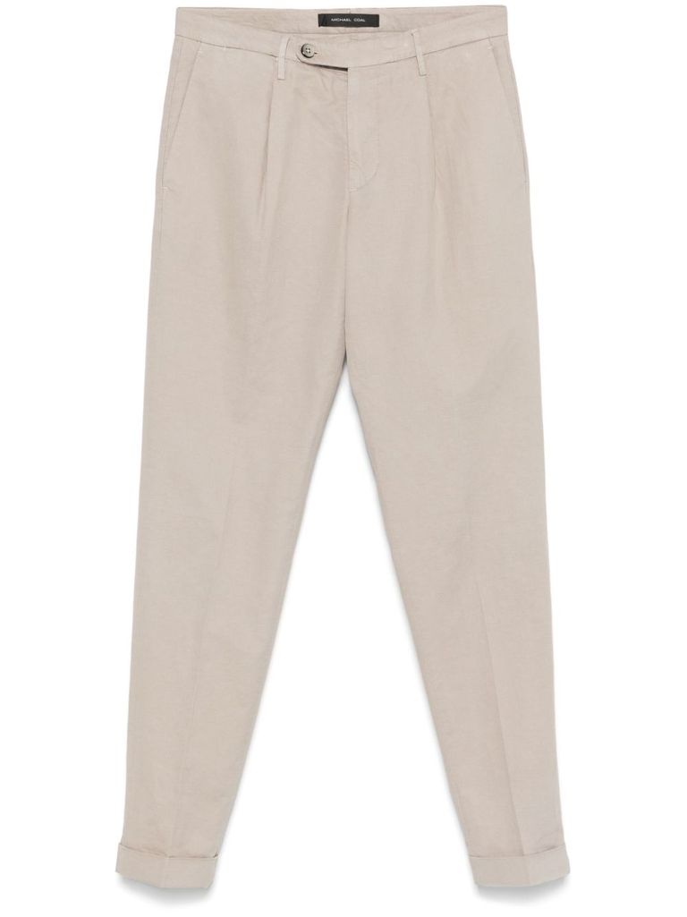 Shop Michael Coal Light Beige Cotton Blended Trousers