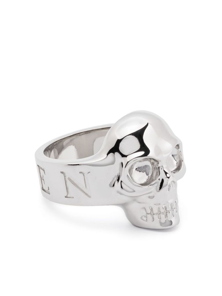 Silver-tone ring with debossed logo