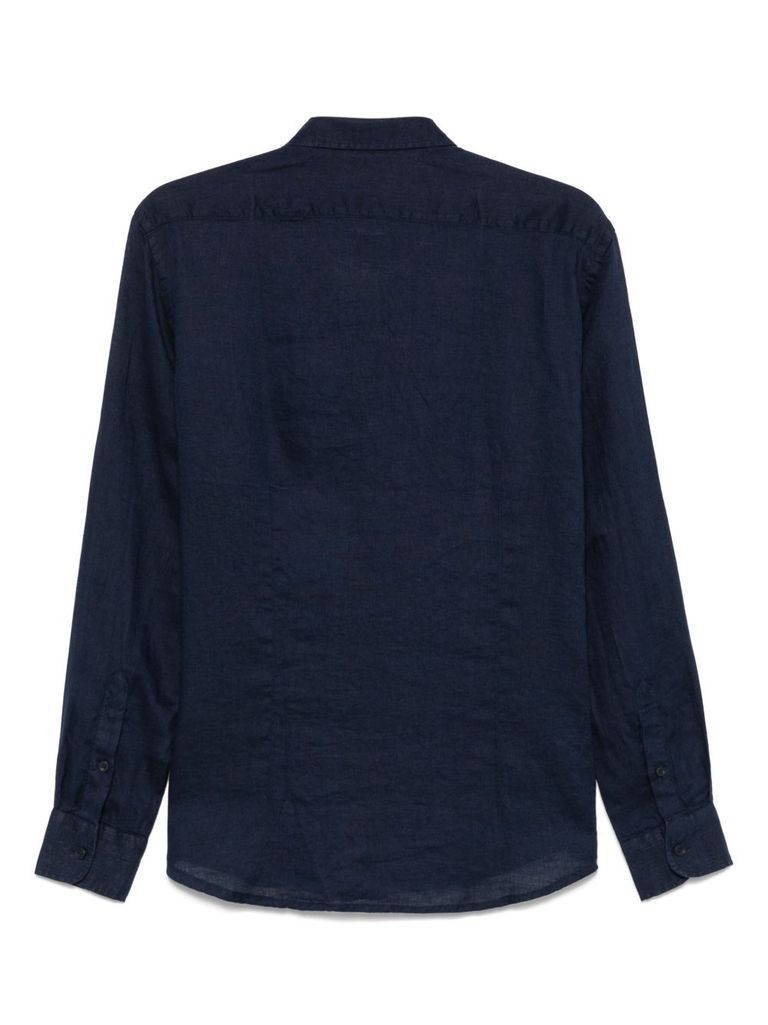 DANIELE ALESSANDRINI NAVY BLUE LINEN CLASSIC SHIRT 