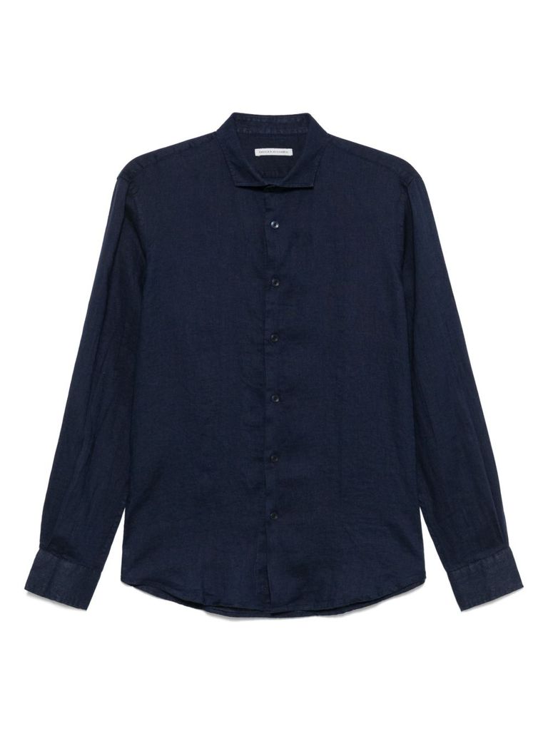 DANIELE ALESSANDRINI NAVY BLUE LINEN CLASSIC SHIRT
