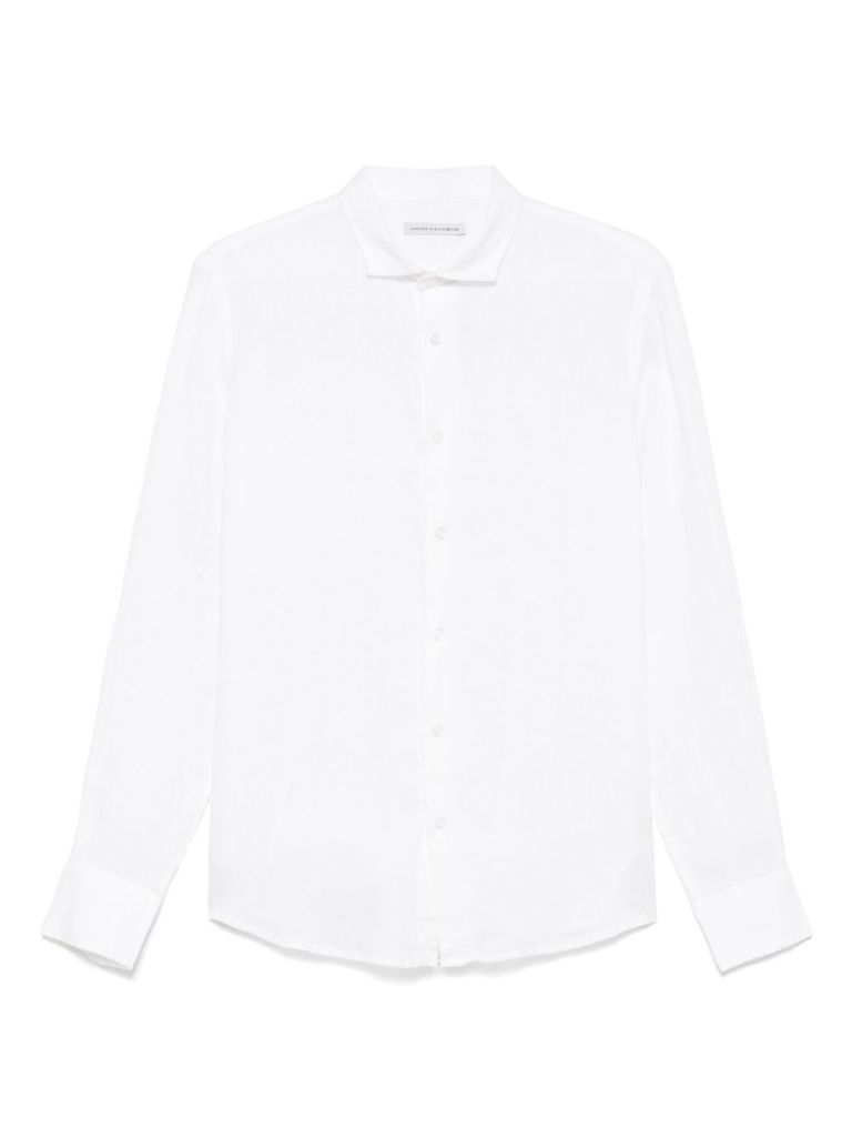 DANIELE ALESSANDRINI WHITE LINEN CLASSIC SHIRT
