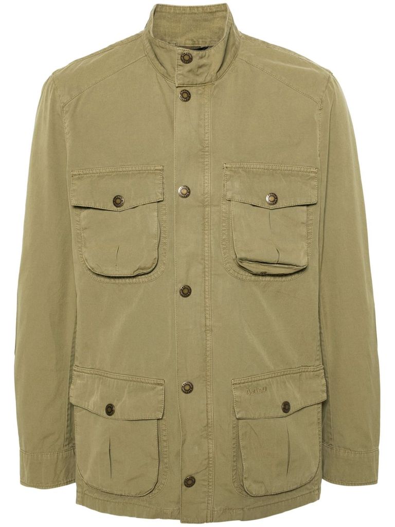Shop Barbour Olive Green Cotton Jacket With  Multiple Cargo Pockets