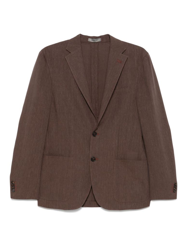 Corneliani Chocolate Brown Virgin Wool Linen Blended Single Breasted Blazer In Brown