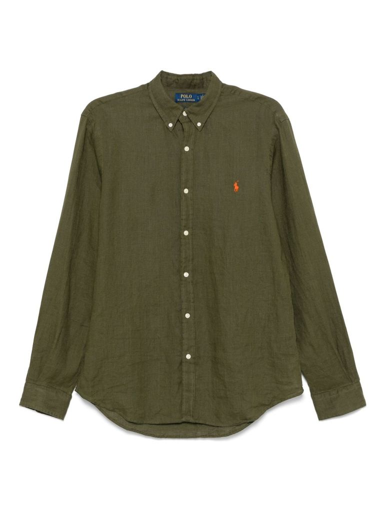 Polo Ralph Lauren Olive Green Cotton Shirt With Signature Polo Pony Motif In Green