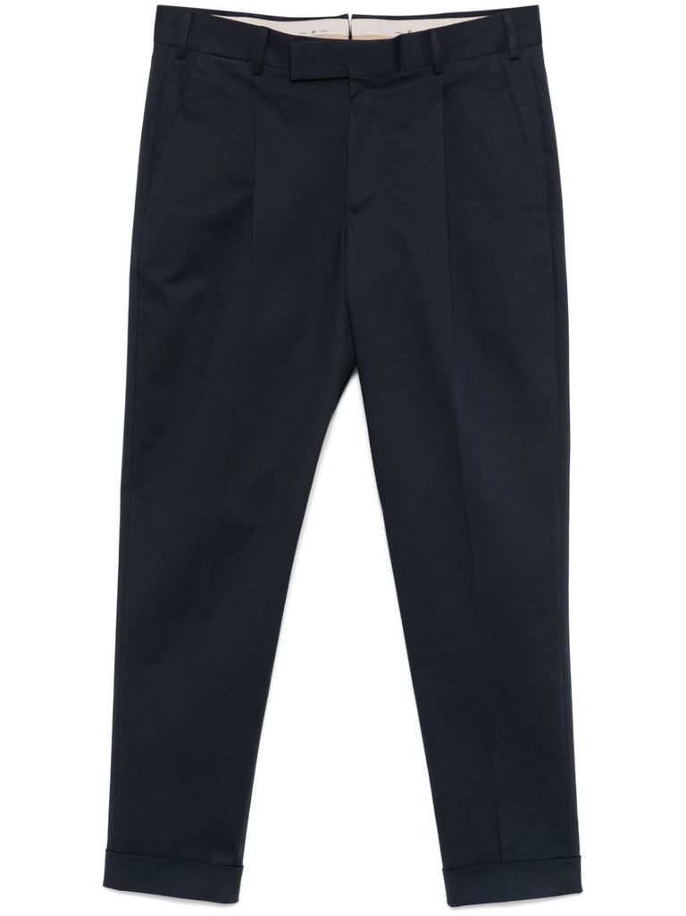 Shop Pt Torino Navy Blue Cotton Trousers