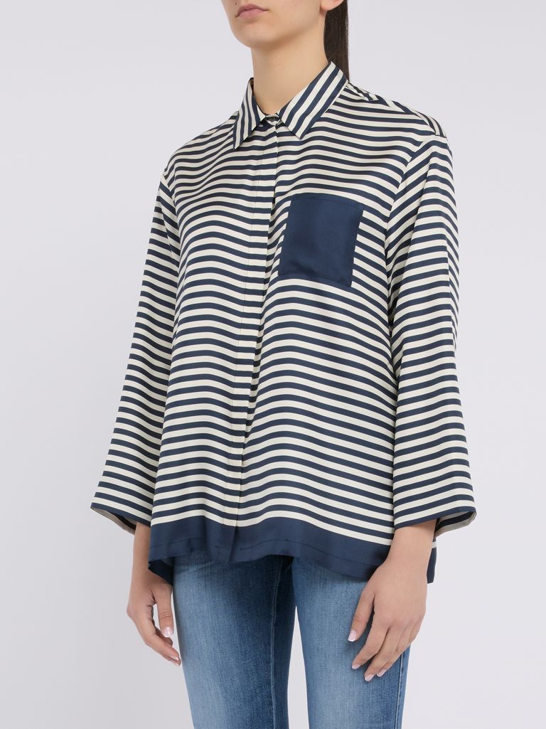 Tシャツ・カットソー S Max Mara MAYA PRINTED SILKTWILL STRIPES SHIRT White and blue maya printed silk twill shirt S Maxmara