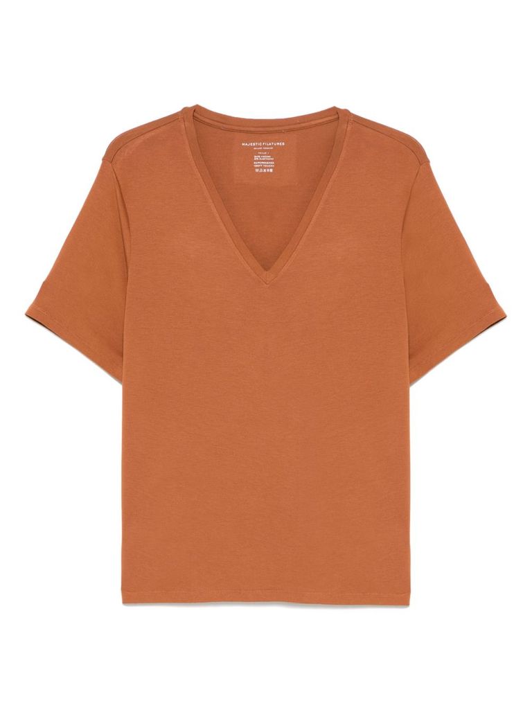 MAJESTIC ORANGE STRETCH T-SHIRT WITH V-NECKLINE