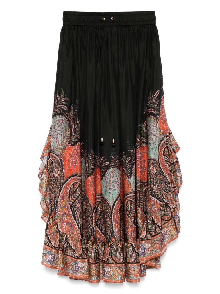 Zimmermann Rhiannon Ruffled Paisley-print Organic Silk Maxi Skirt