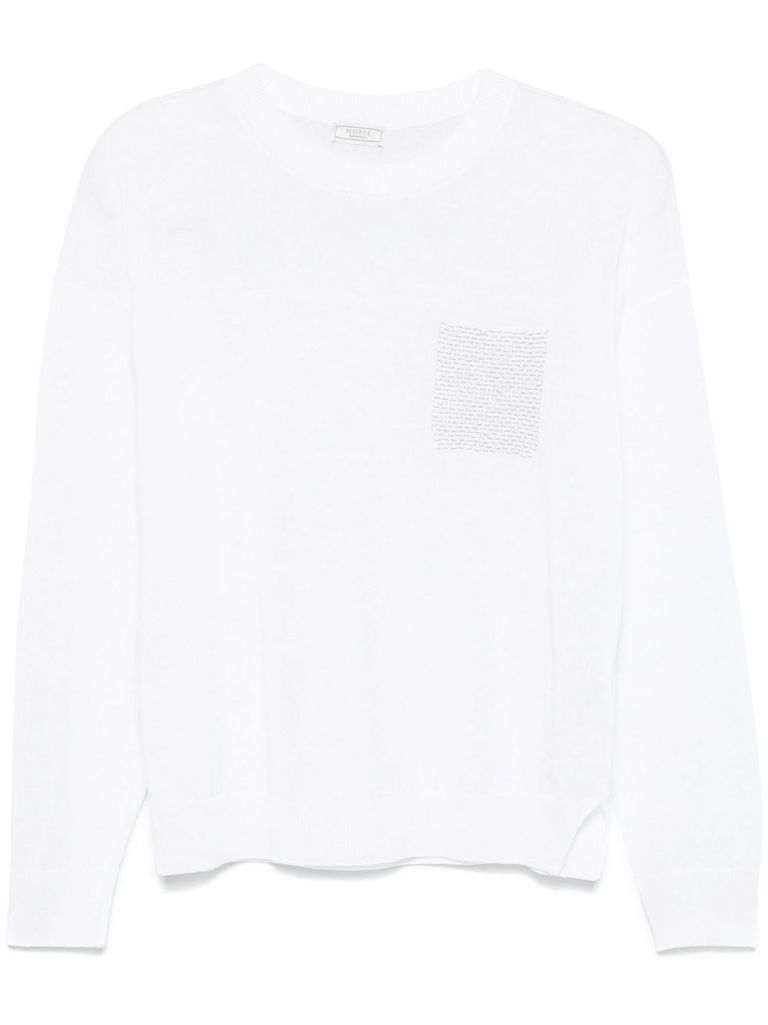 Shop Peserico White Linen Cotton Blended Knit Sweater