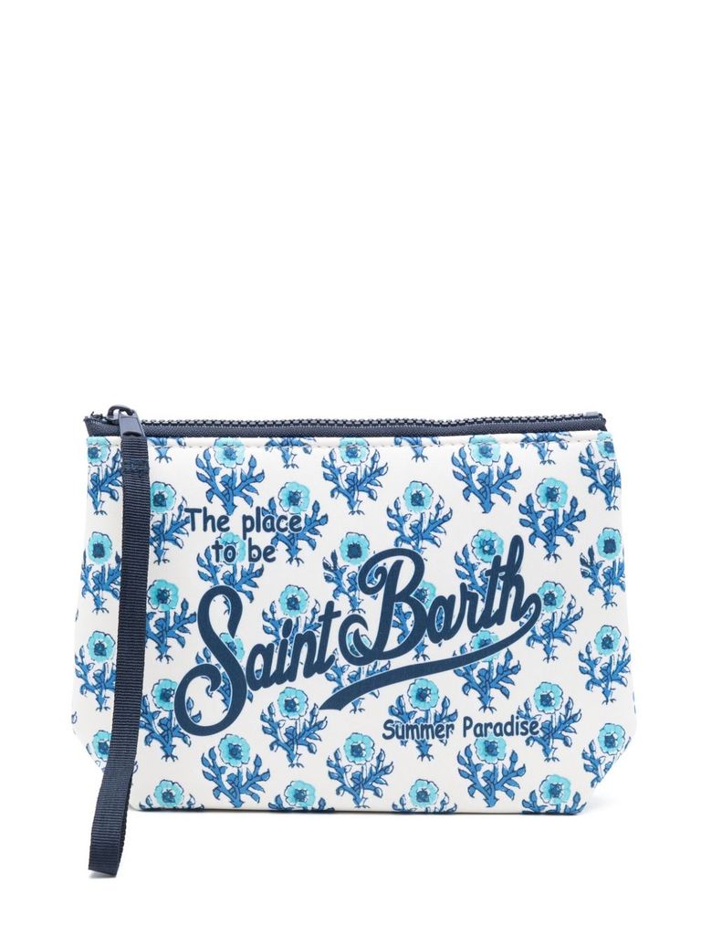 Mc2 Saint Barth 'aline' White Clutch Bag With Blue Pattern