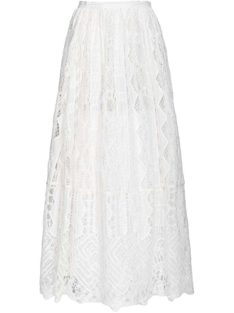 Pinko Flowing Maxi Skirt With Intricate Lace Detailing