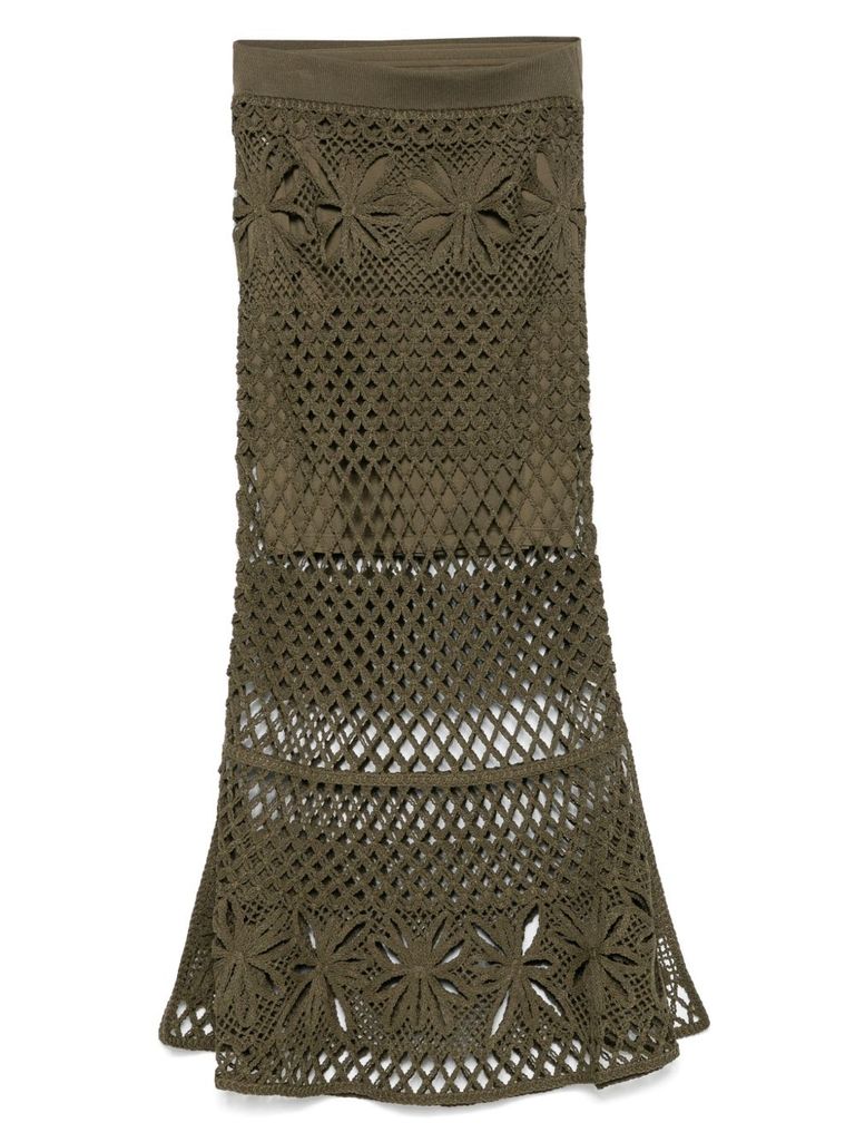 Shop Pinko Green 'crispo' Midi Skirt Embroidered