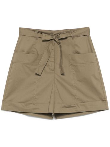 LIU JO - Pantaloncini in cotone verde muschio con cintura in vita